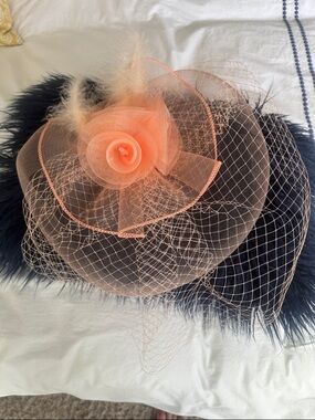 Peach Floral Mesh Fascinator Hat with Veil